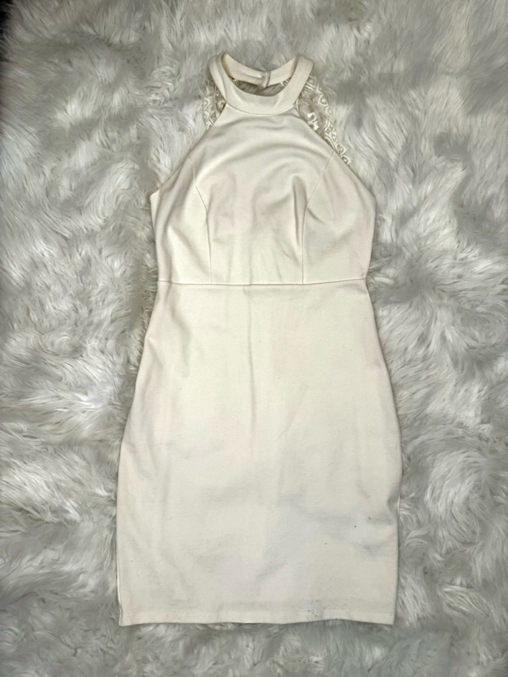 Lulus Ivory Halter Endlessly Alluring Bodycon Dress Lace Back Size M - Picture 2 of 11